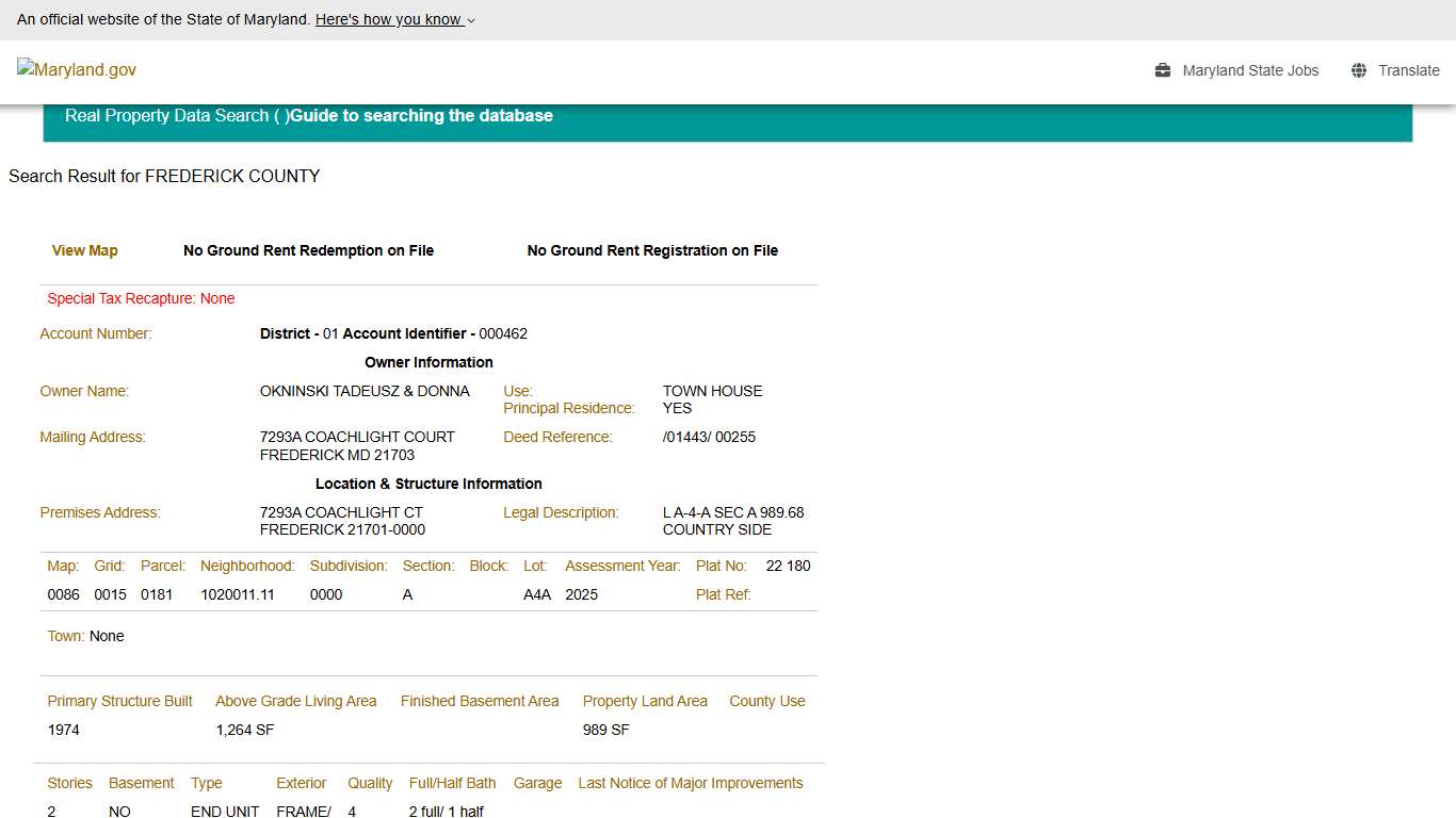 SDAT: Real Property Data Search
